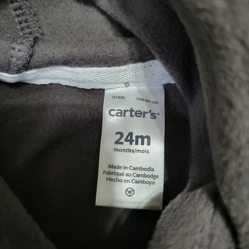New Carter's Baby Micro Fleece Gray Penguin Zip Up Hoodie Size 24M